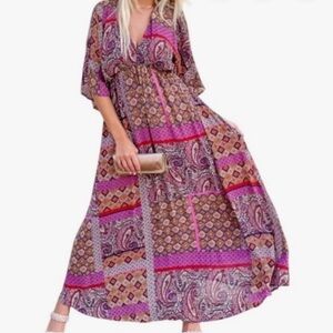 Entro Paisley Maxi Dress in Purple and Pink Patchwork Size 1X